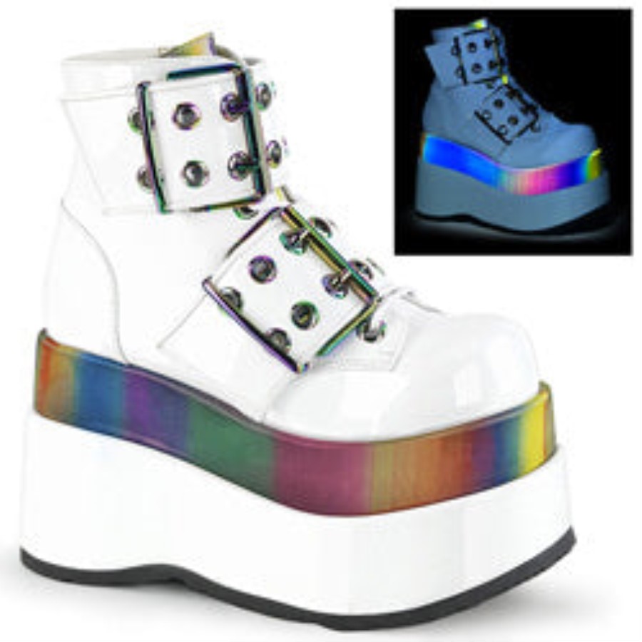 Bear-104 White Patent-Rainbow Reflective Demonia Australia