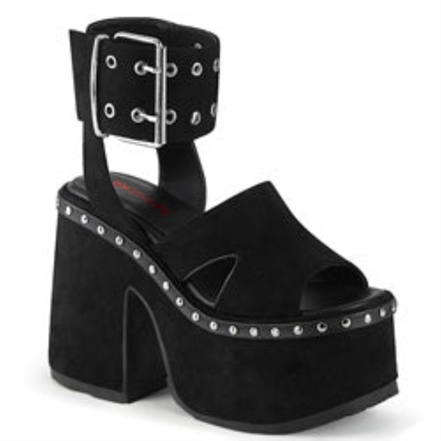 Camel-102 Black Vegan Suede Demonia Australia