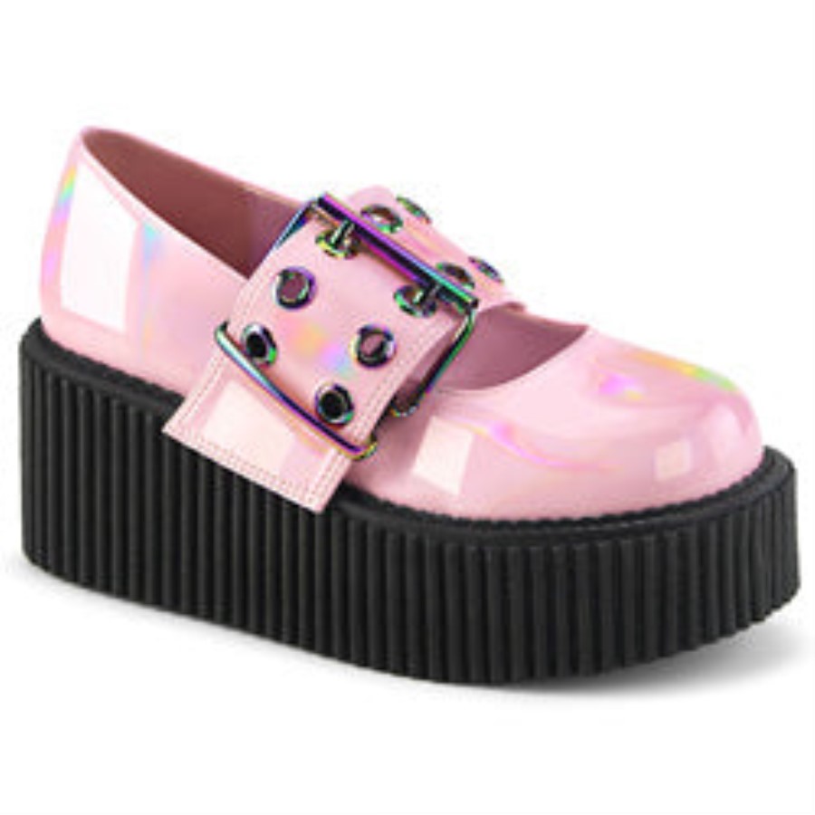 Creeper-230 Demonia Australia Baby Pink Holo Patent