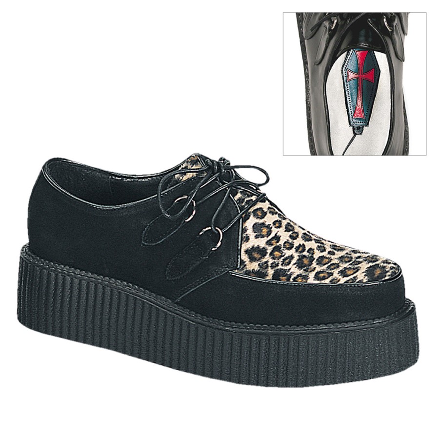 Creeper-400 Demonia Australia Black Suede-Cheetah Fur