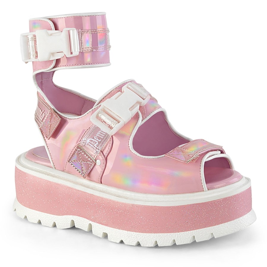 Demonia Australia Baby Pink Holo Patent Slacker-15B
