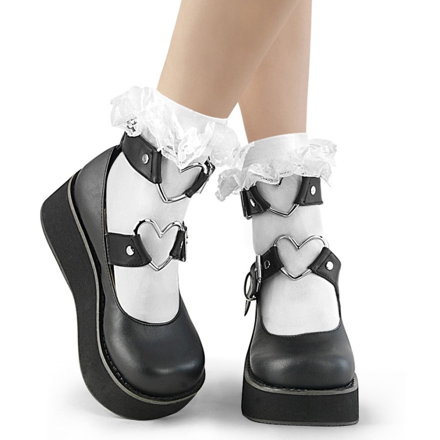 Demonia Australia White Nylon Ruffle Lace Sock