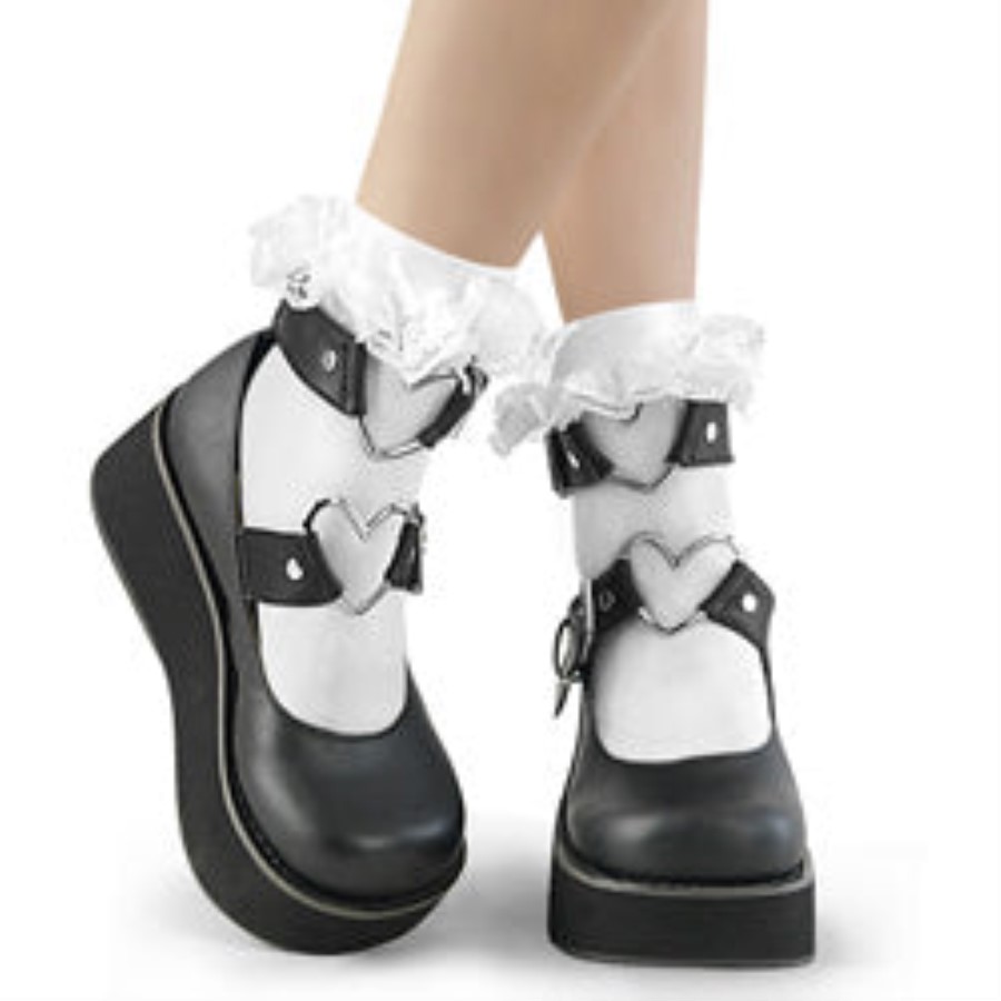 Demonia Australia White Nylon Ruffle Lace Sock