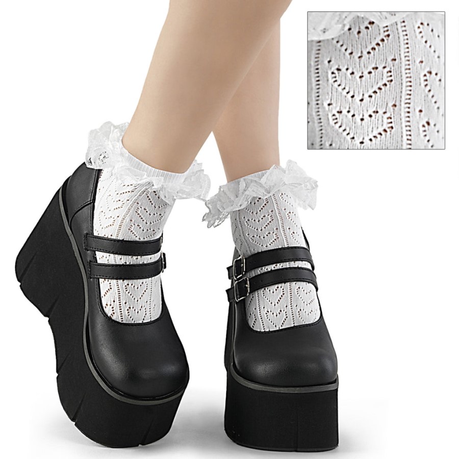 Demonia Australia White Nylon&Spandex Heart Net Ruffle Sock