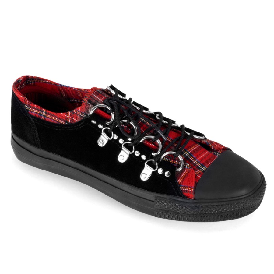 Deviant-05 Demonia Australia Black Suede-Red Plaid