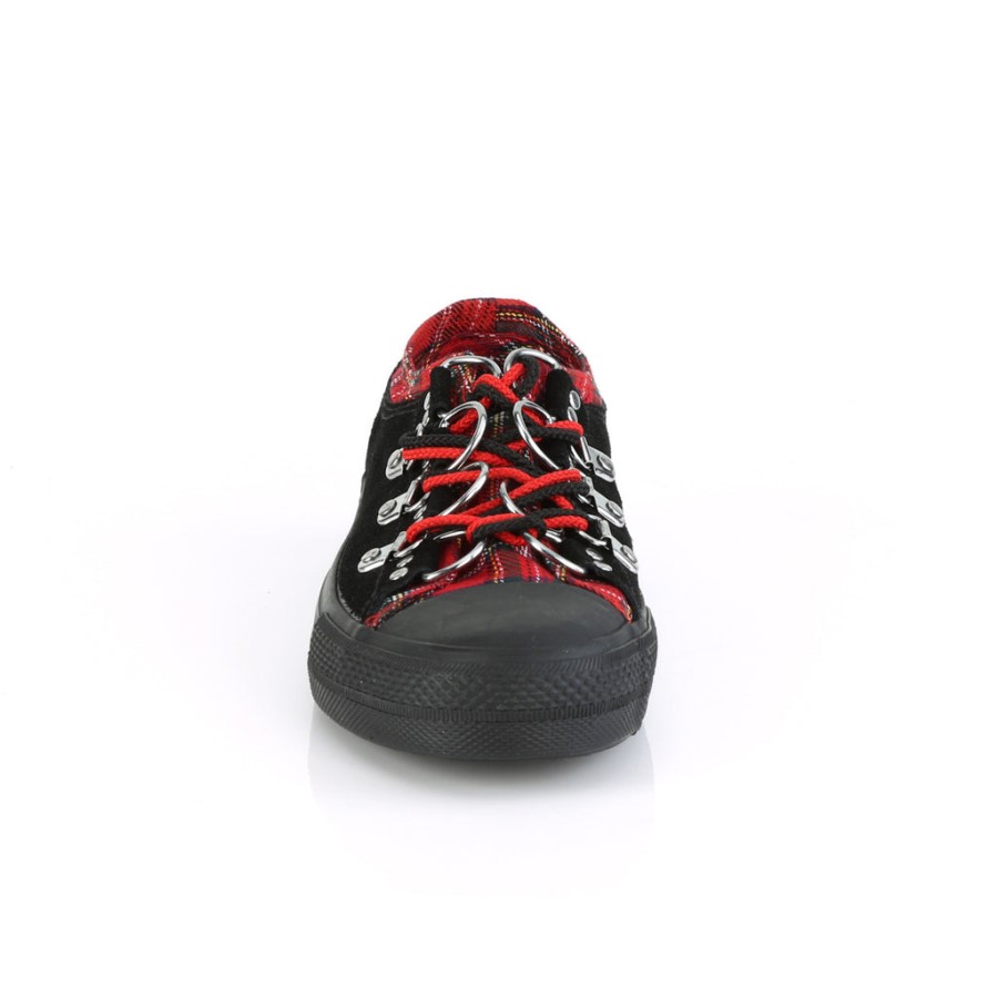 Deviant-05 Demonia Australia Black Suede-Red Plaid