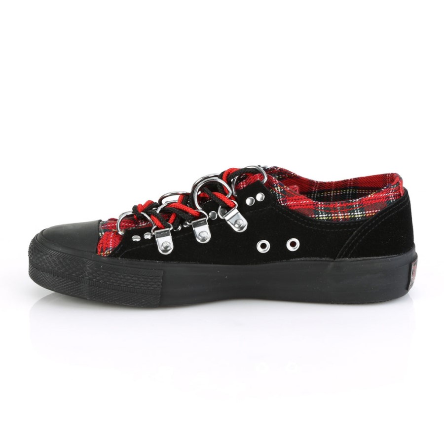 Deviant-05 Demonia Australia Black Suede-Red Plaid