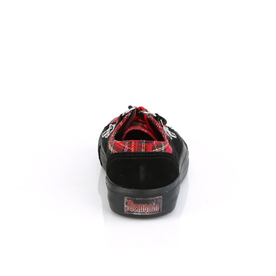 Deviant-05 Demonia Australia Black Suede-Red Plaid