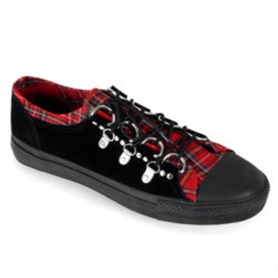 Deviant-05 Demonia Australia Black Suede-Red Plaid