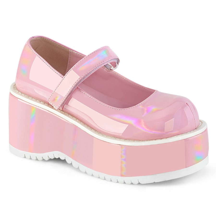 Dollie-01 Demonia Australia Baby Pink Holo Patent