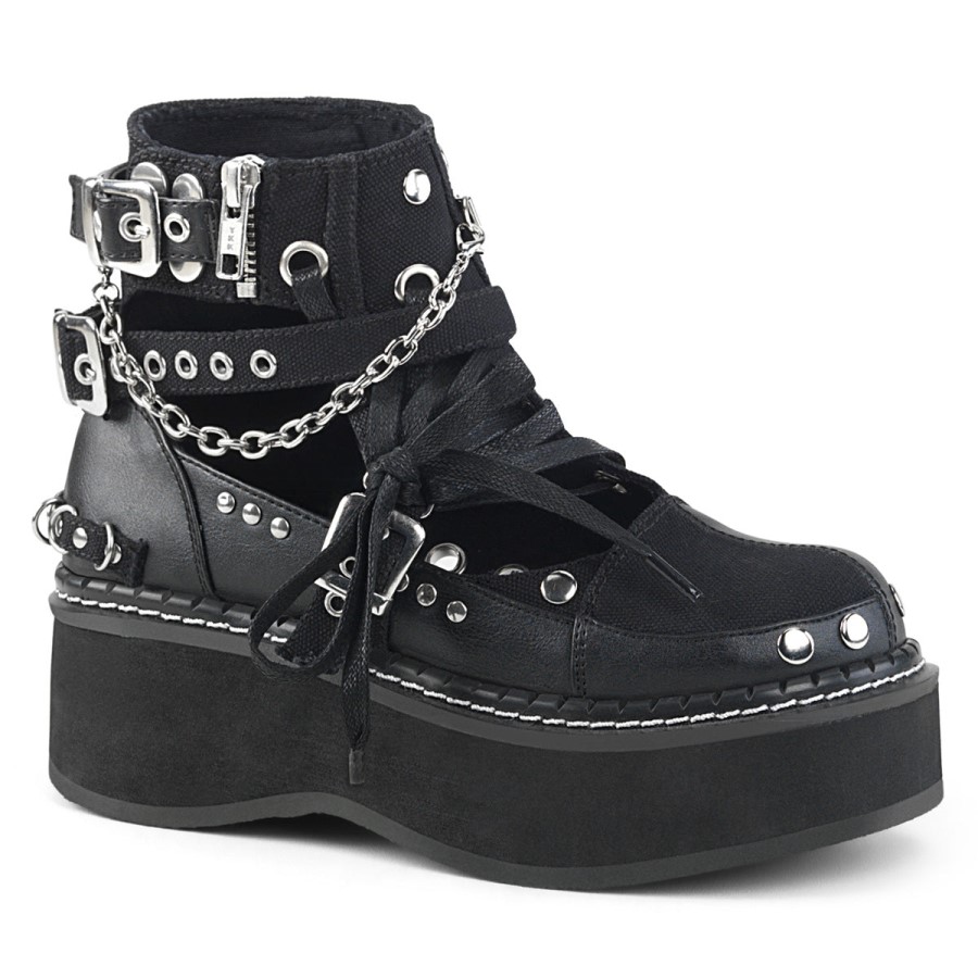 Emily-317 Demonia Australia Black Canvas-Vegan Leather