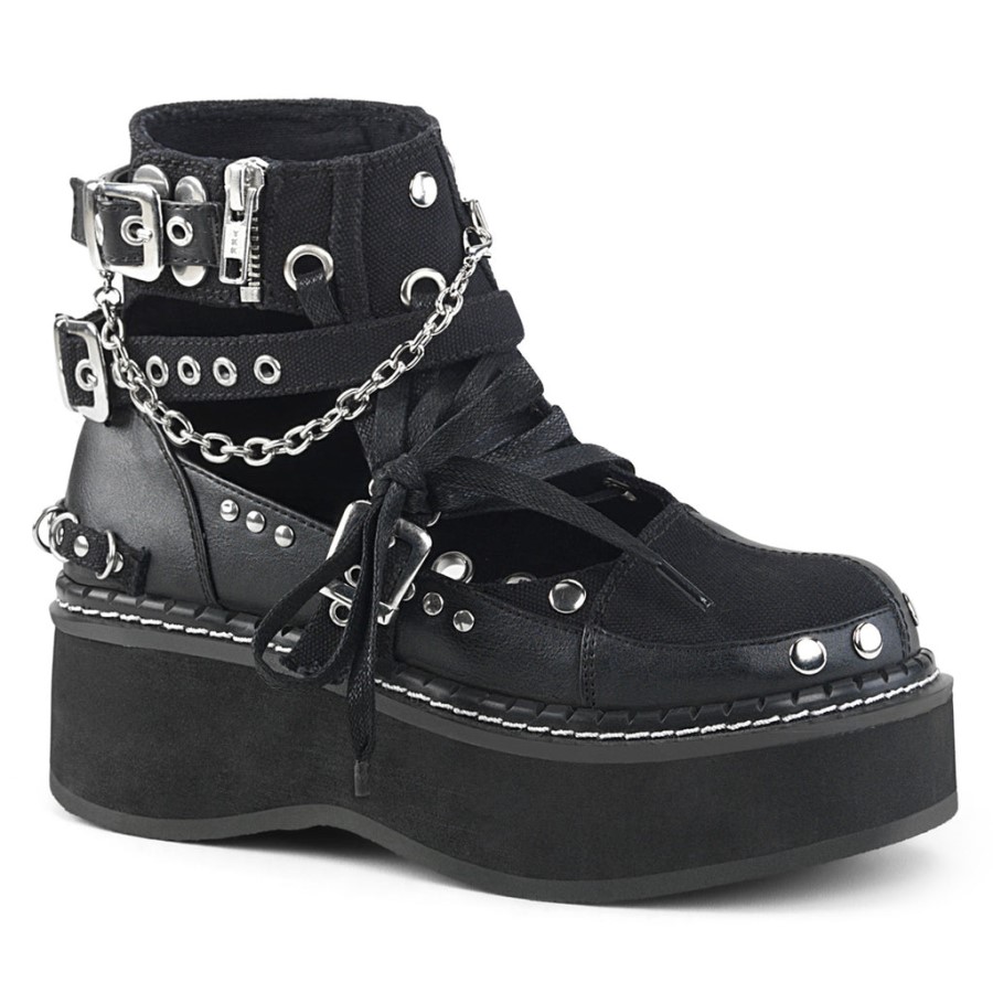 Emily-317 Demonia Australia Black Canvas-Vegan Leather
