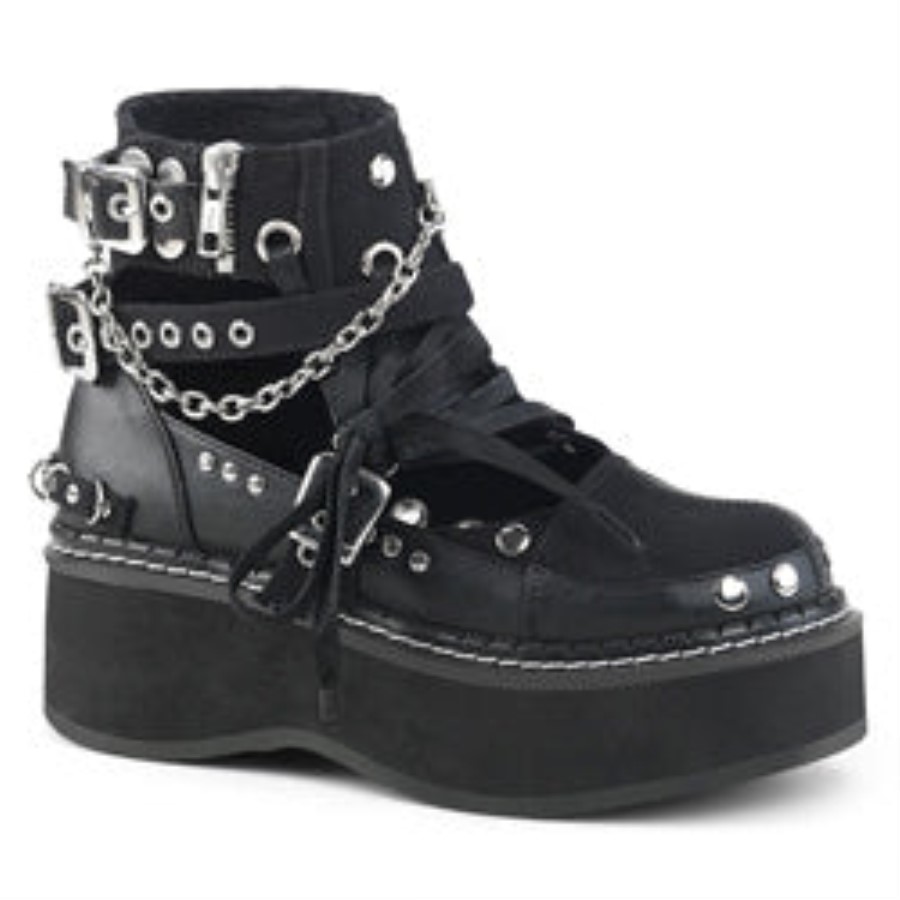 Emily-317 Demonia Australia Black Canvas-Vegan Leather