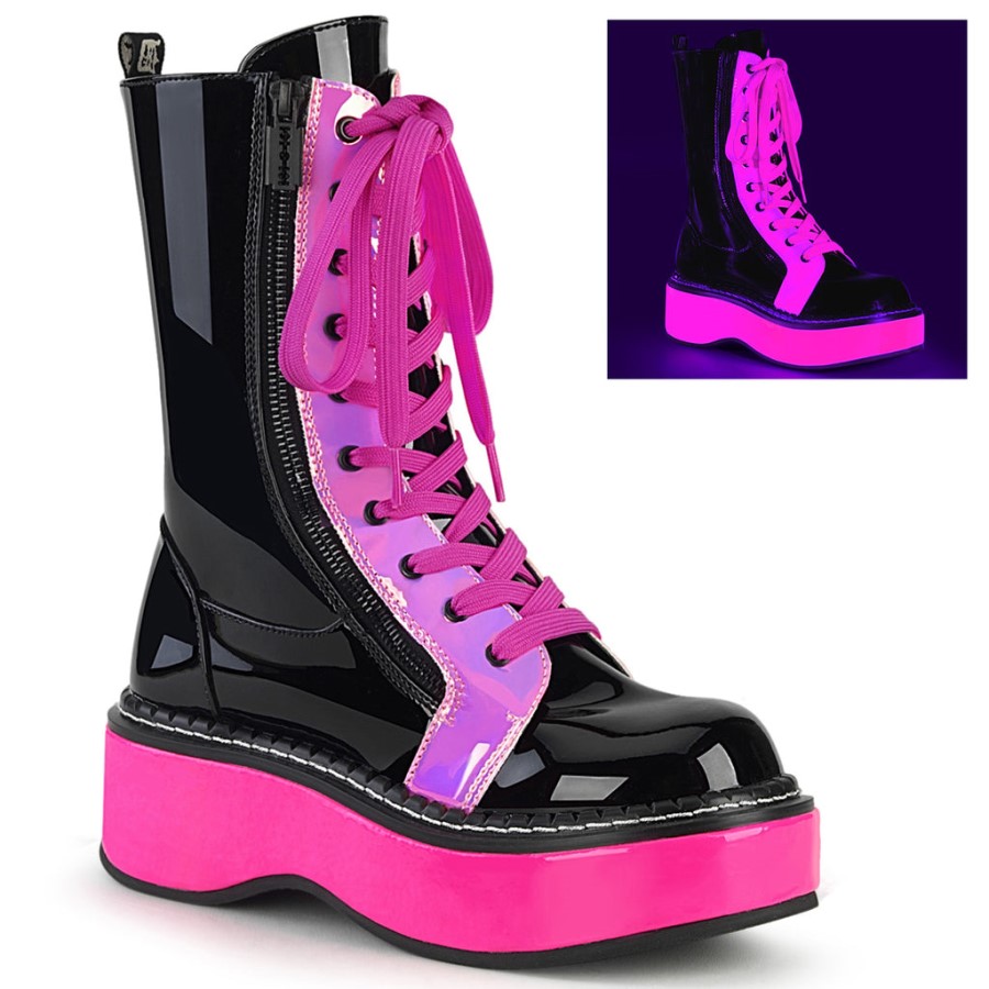 Emily-350 Demonia Australia Black U V Neon Pink