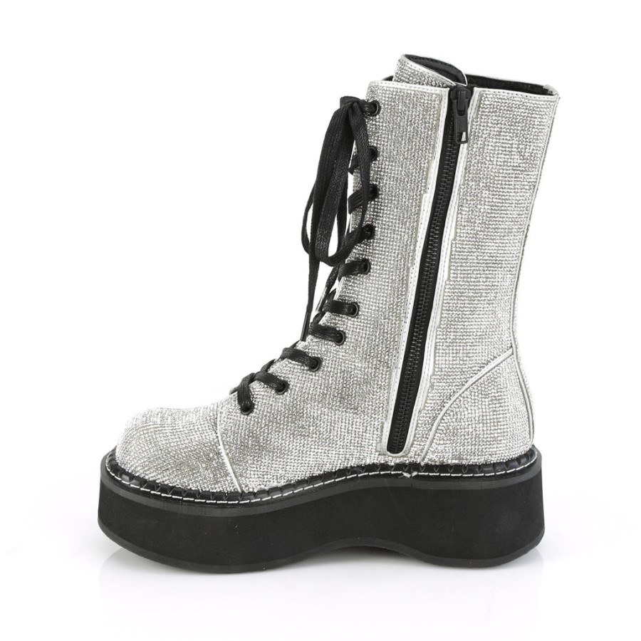 Emily-362 Silver Vegan Leather-Rhinstone Demonia Australia