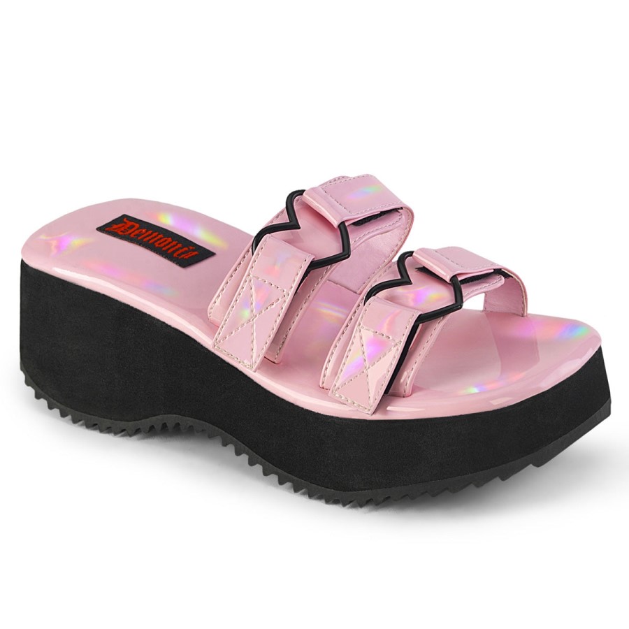Flip-12 Baby Pink Holo Patent Demonia Australia