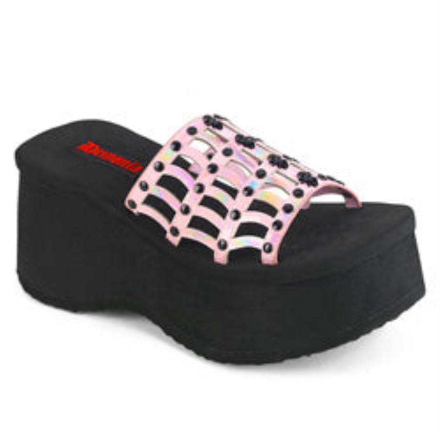 Funn-13 Baby Pink Holo Patent Demonia Australia