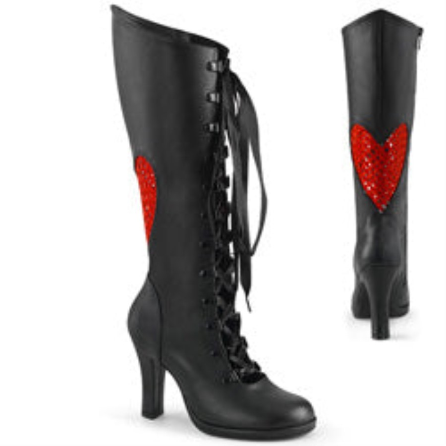 Glam-243 Demonia Australia Black Vegan Leather-Red Satin