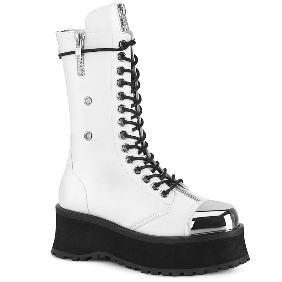 Gravedigger-14 Demonia Australia White Vegan Leather