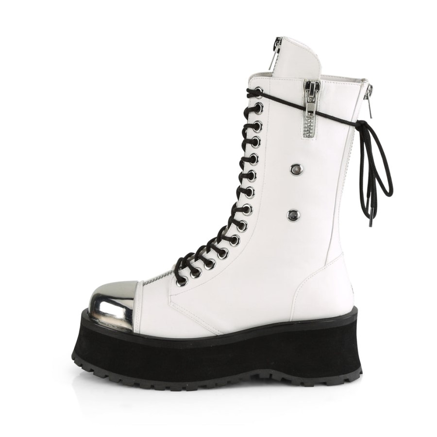 Gravedigger-14 Demonia Australia White Vegan Leather