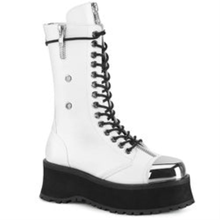 Gravedigger-14 Demonia Australia White Vegan Leather
