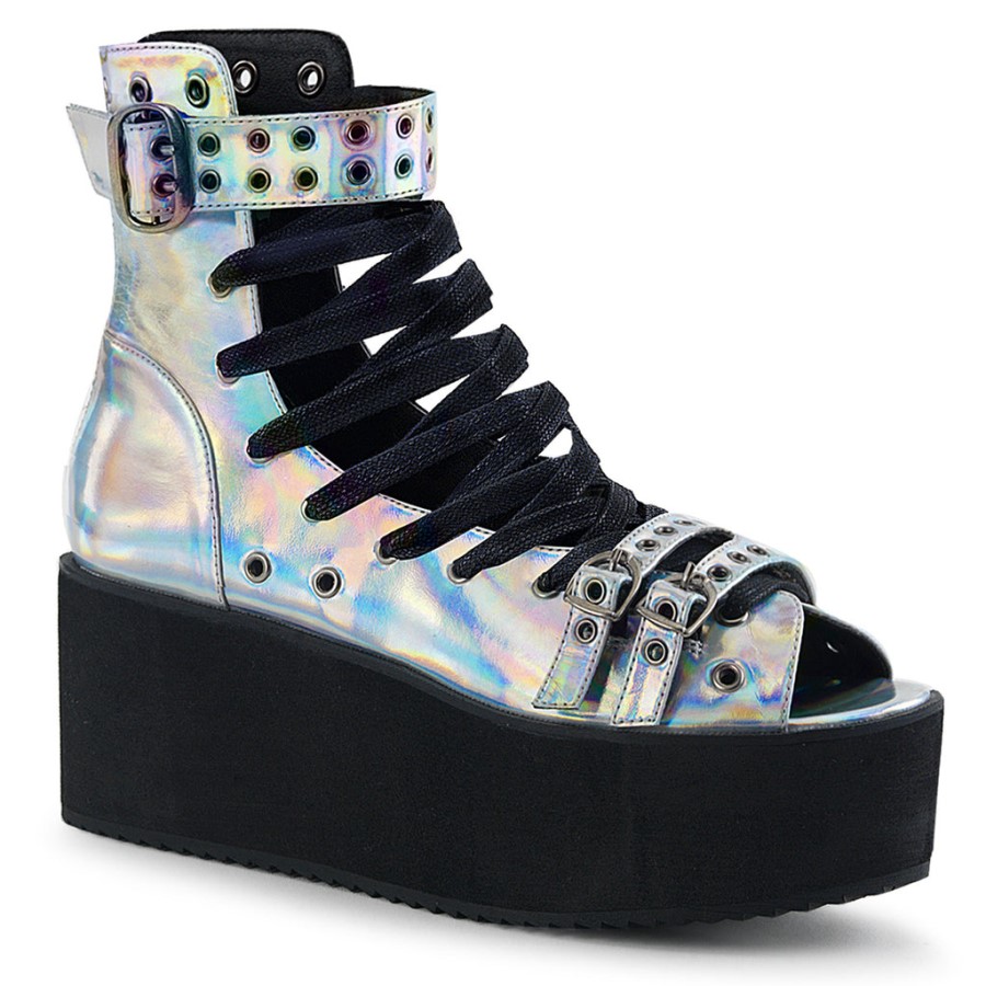 Grip-105 Demonia Australia Silver Hologram Vegan Leather