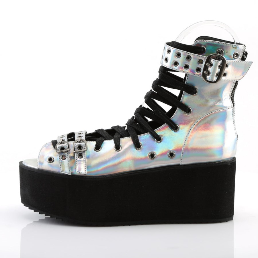Grip-105 Demonia Australia Silver Hologram Vegan Leather