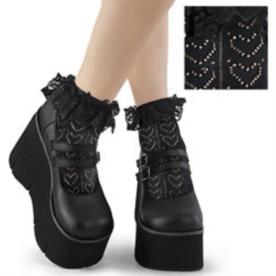 Heart Net Ruffle Sock Black Nylon&Spandex Demonia Australia