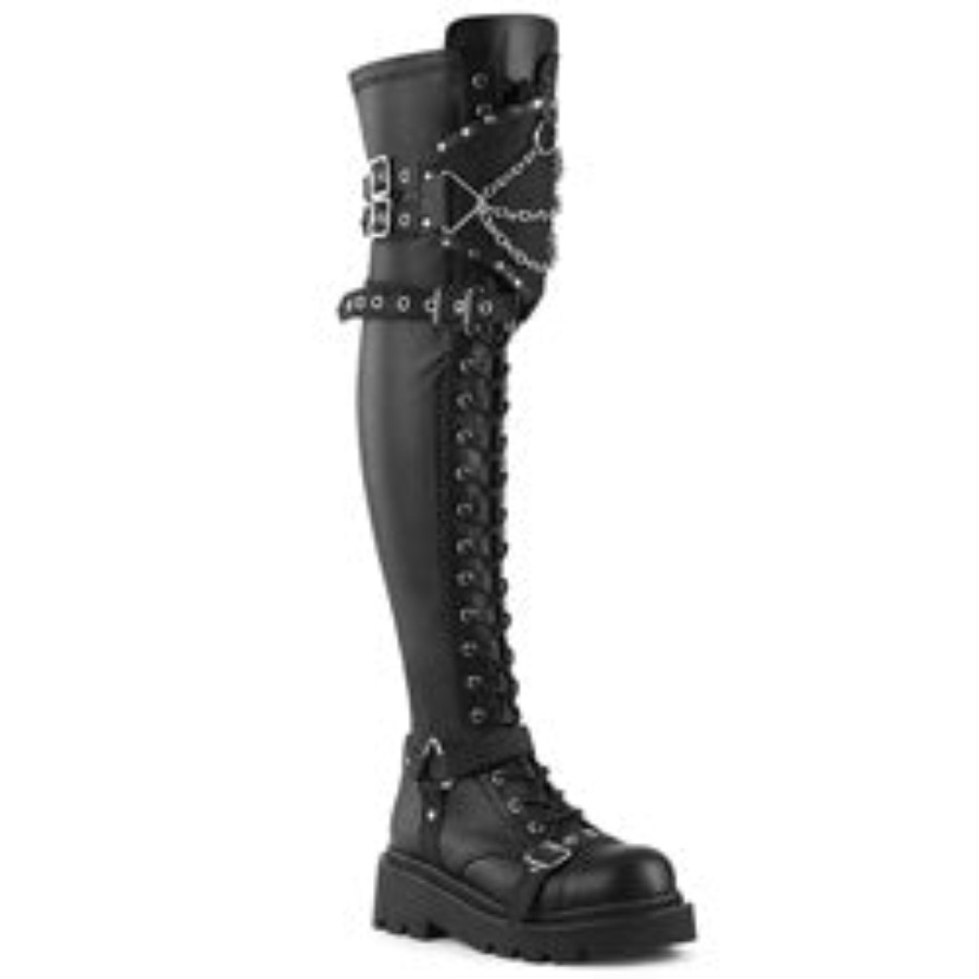 Renegade-320 Black Stretch Vegan Leather Demonia Australia