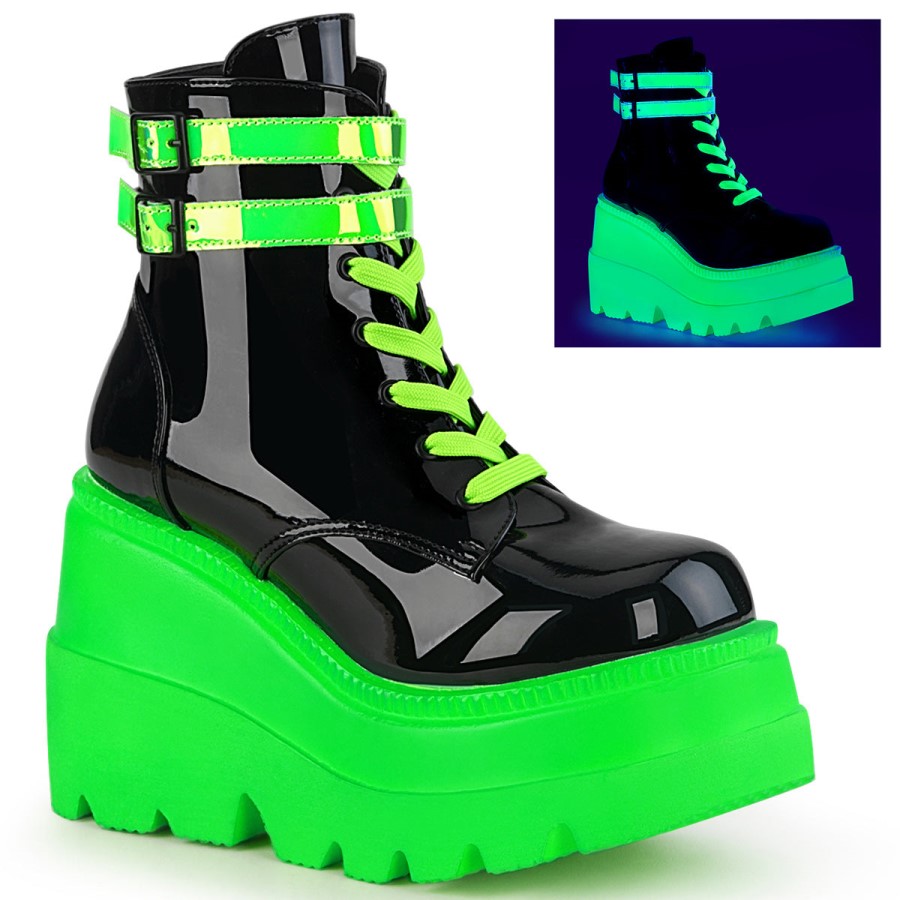 Shaker-52 Black Patent-U V Neon Green Demonia Australia