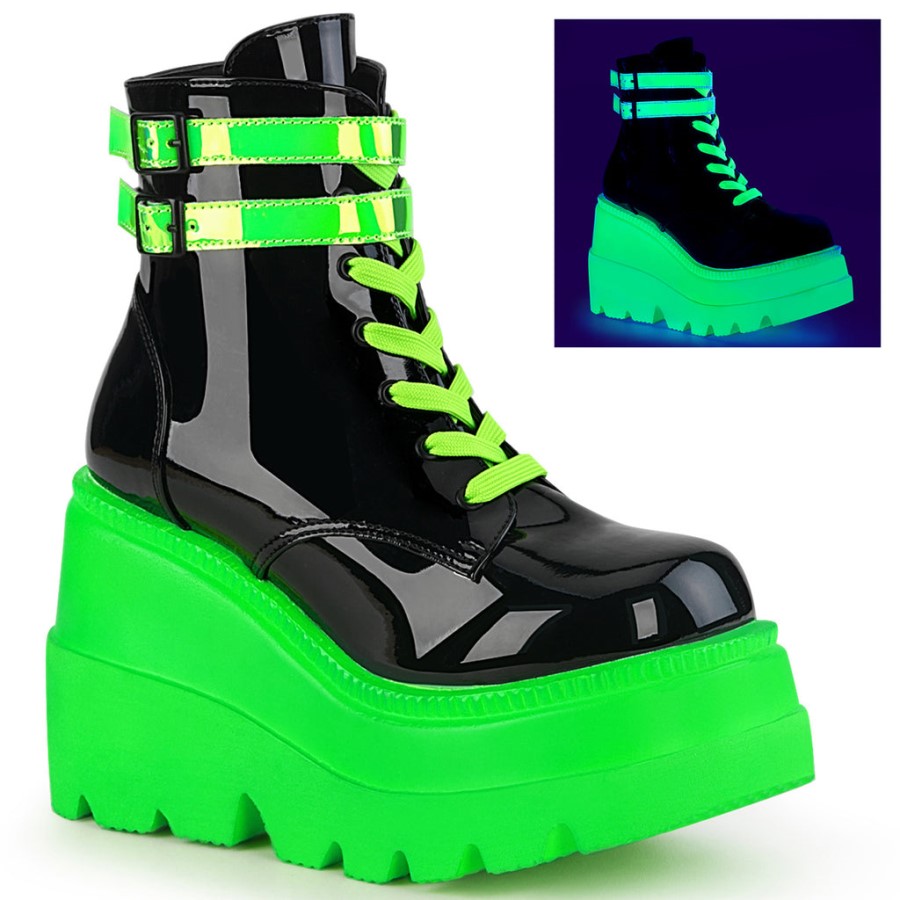 Shaker-52 Black Patent-U V Neon Green Demonia Australia