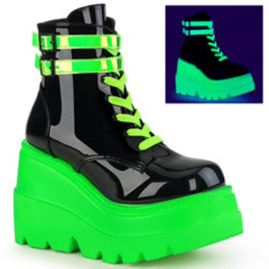 Shaker-52 Black Patent-U V Neon Green Demonia Australia
