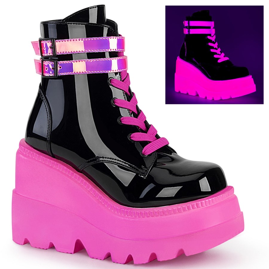 Shaker-52 Black Patent-U V Neon Pink Demonia Australia