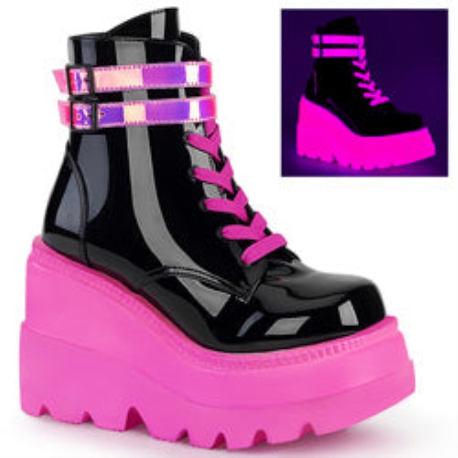 Shaker-52 Black Patent-U V Neon Pink Demonia Australia