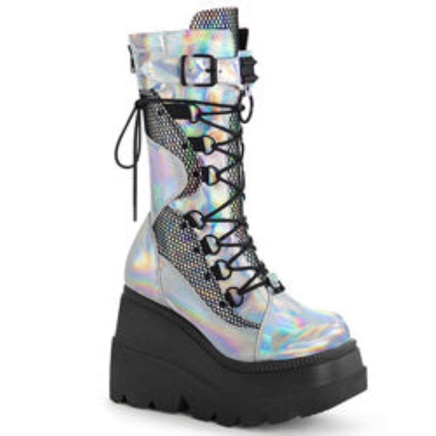 Shaker-70 Silver Holo Vegan Leather Demonia Australia