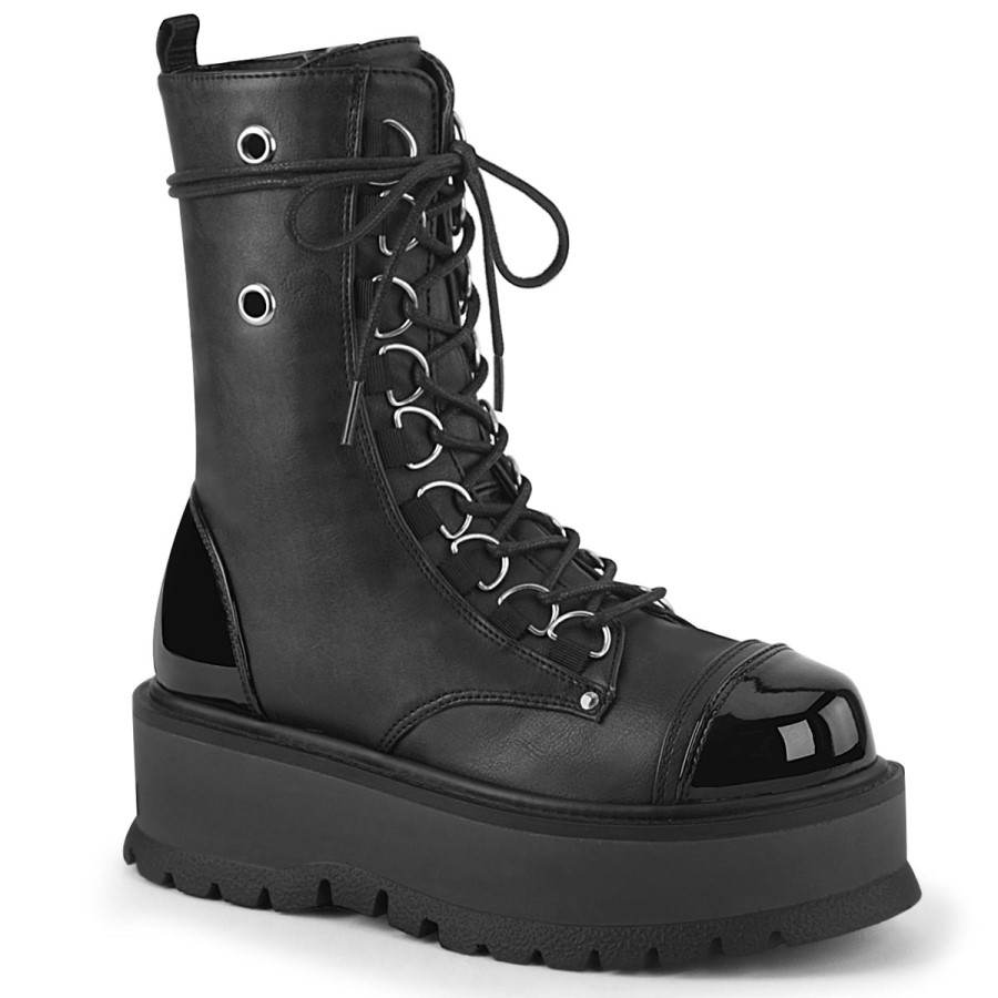 Slacker-150 Black Vegan Leather-Patent Demonia Australia