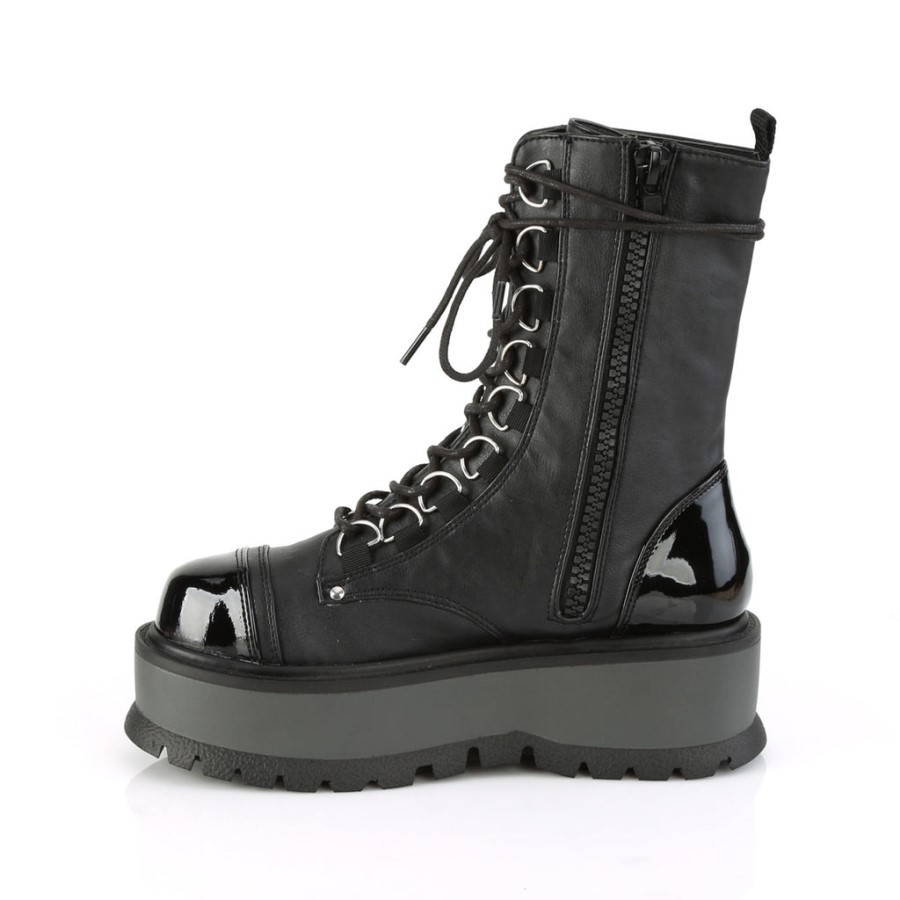 Slacker-150 Black Vegan Leather-Patent Demonia Australia