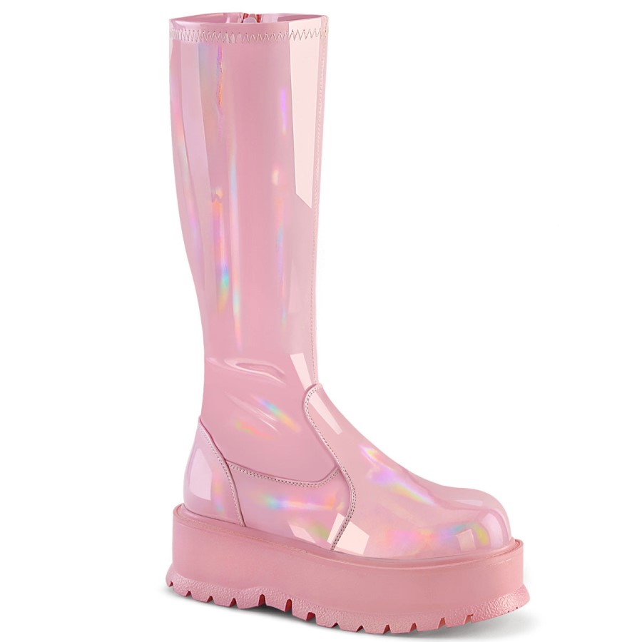 Slacker-200 Baby Pink Holo Patent Demonia Australia