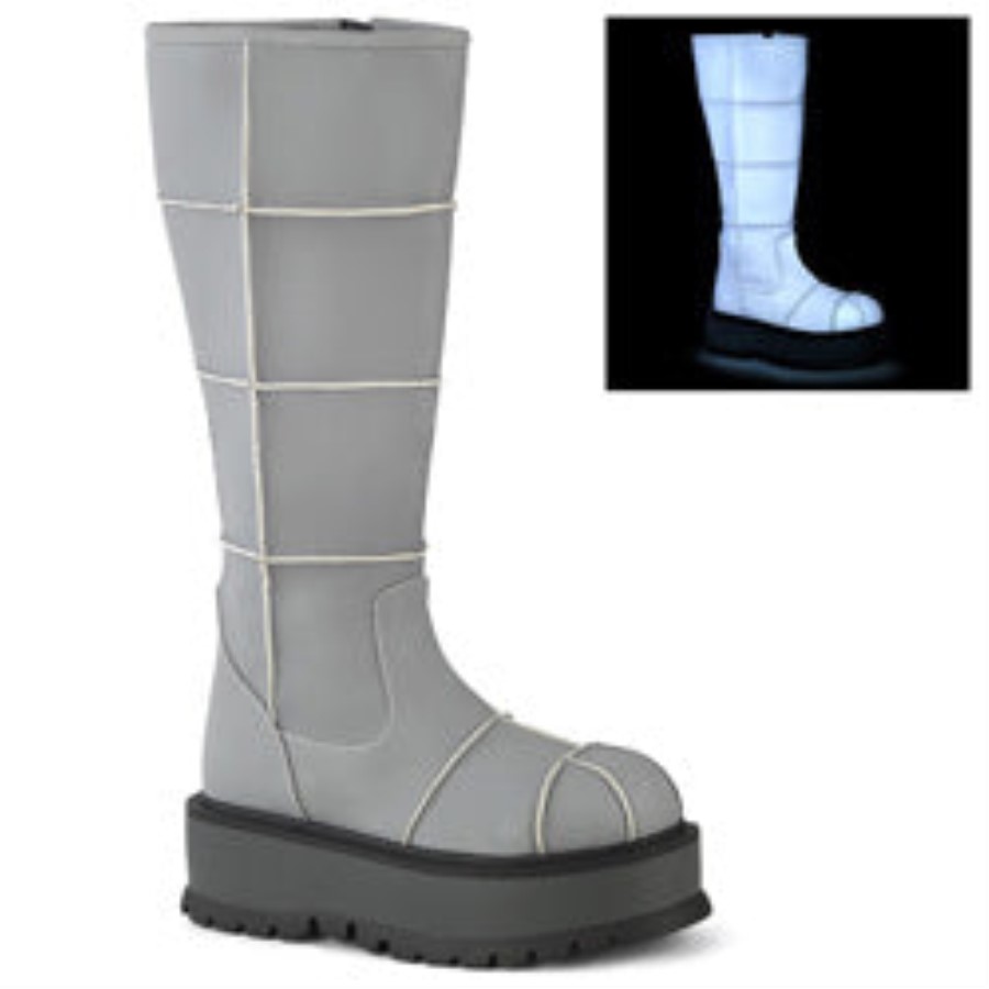 Slacker-230 Demonia Australia Gray Reflective Vegan Leather