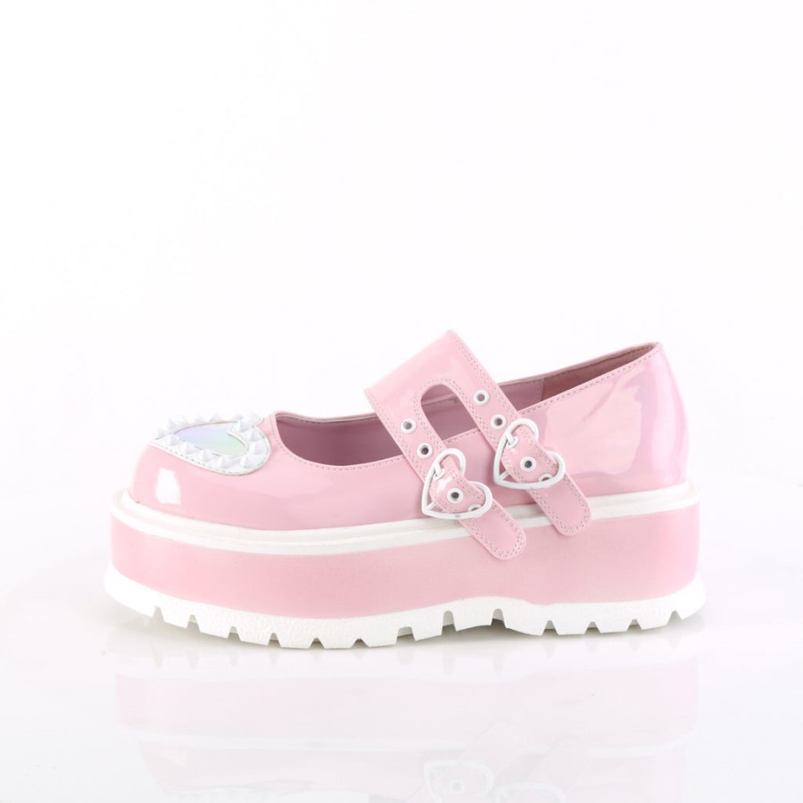 Slacker-25 Baby Pink Holo Patent Demonia Australia