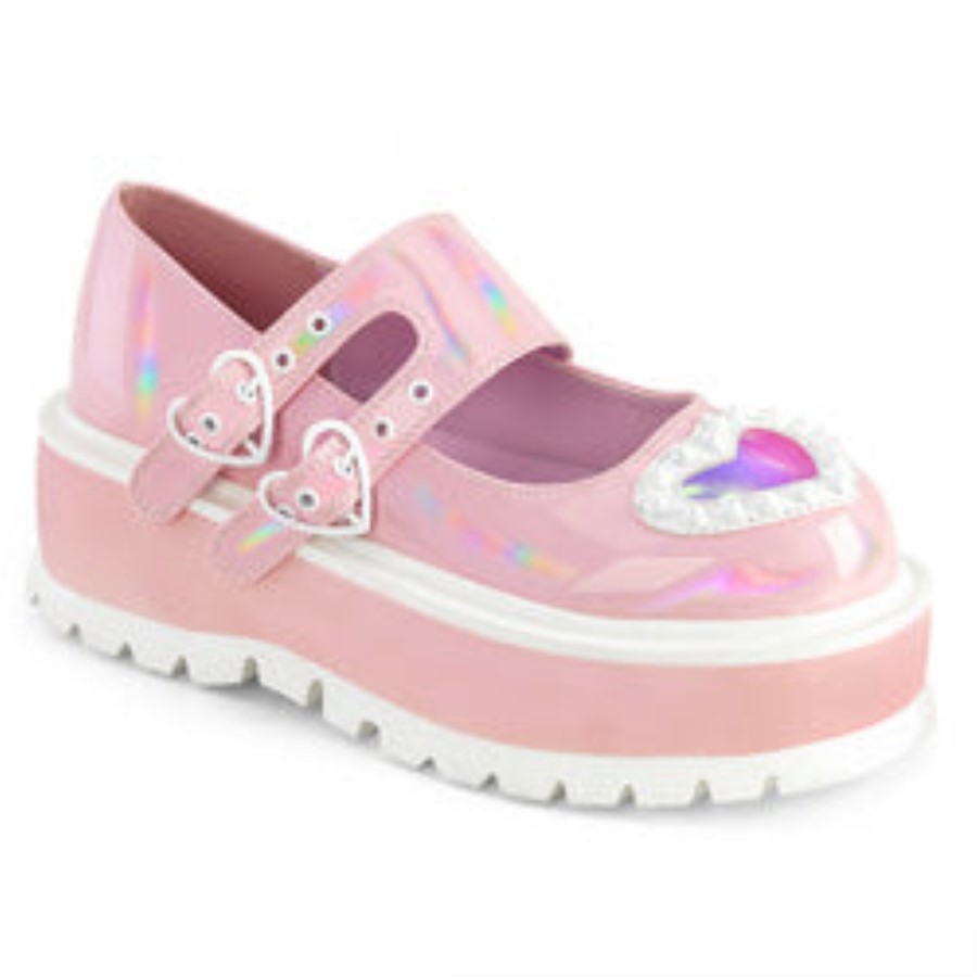 Slacker-25 Baby Pink Holo Patent Demonia Australia