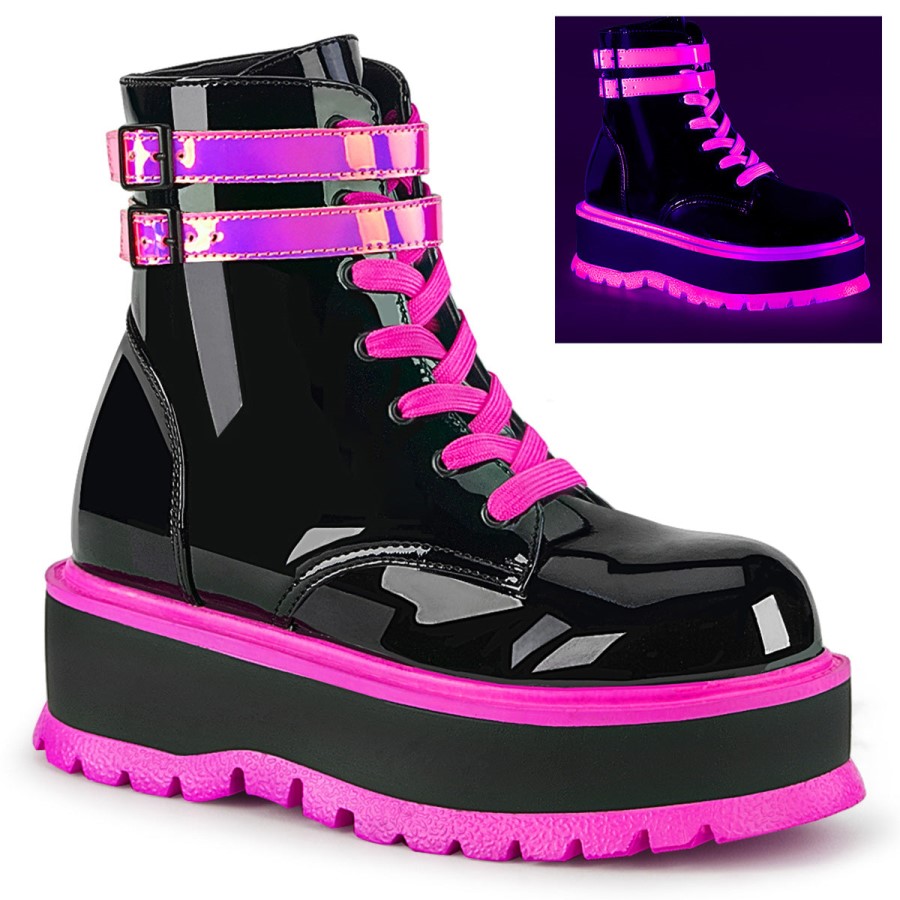 Slacker-52 Demonia Australia Black U V Iridescent Pink