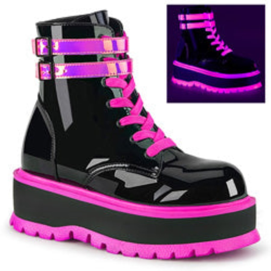 Slacker-52 Demonia Australia Black U V Iridescent Pink