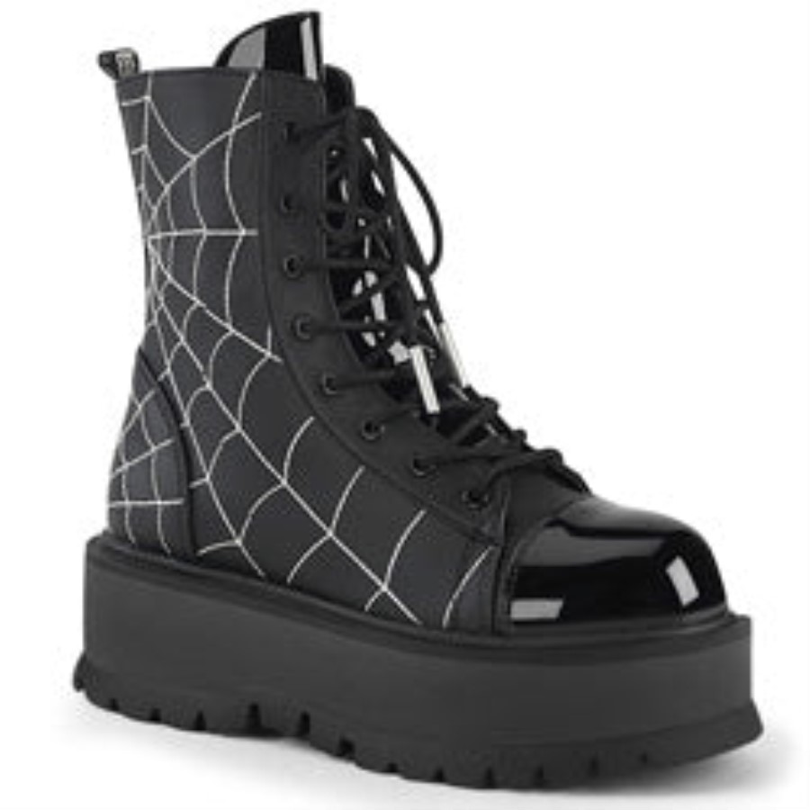Slacker-88 Black Vegan Leather-Patent Demonia Australia