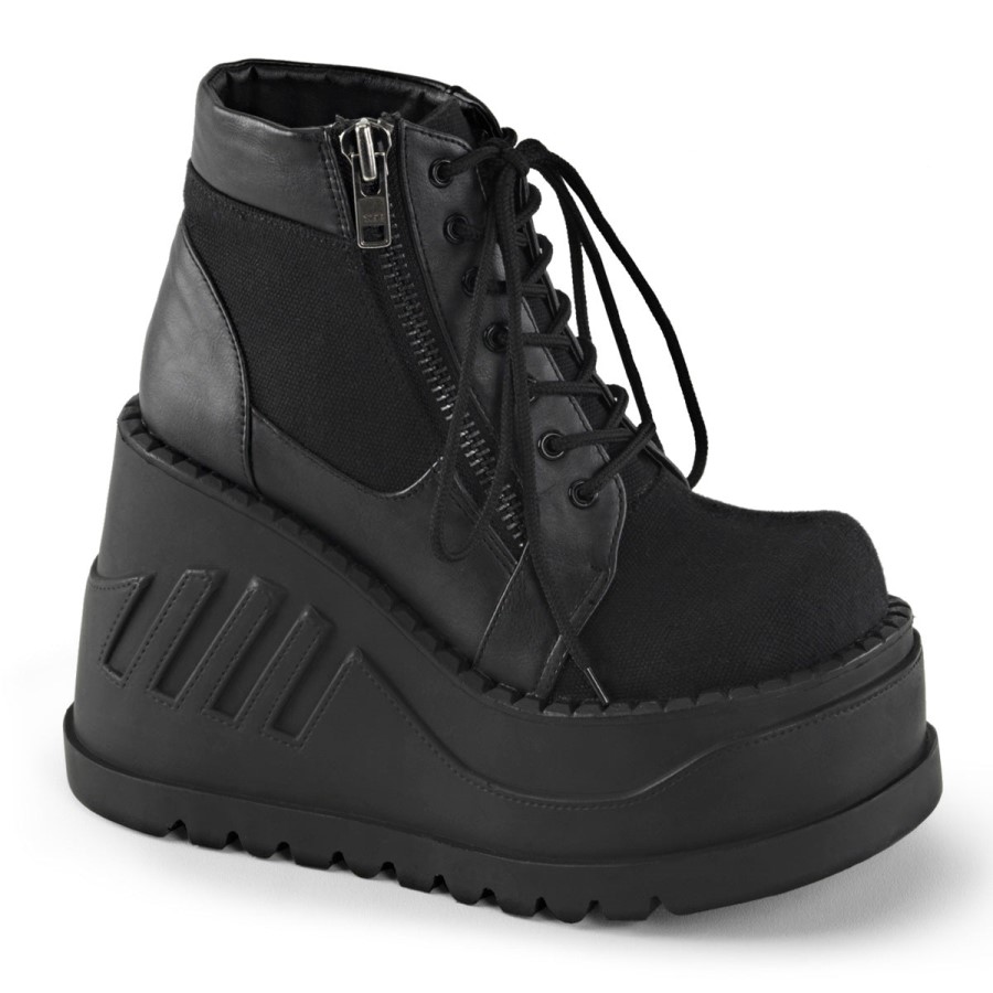 Stomp-10 Demonia Australia Black Canvas-Vegan Leather