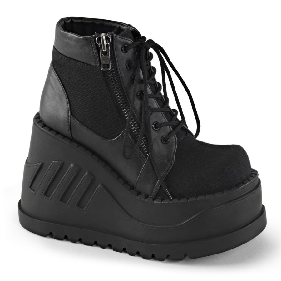 Stomp-10 Demonia Australia Black Canvas-Vegan Leather