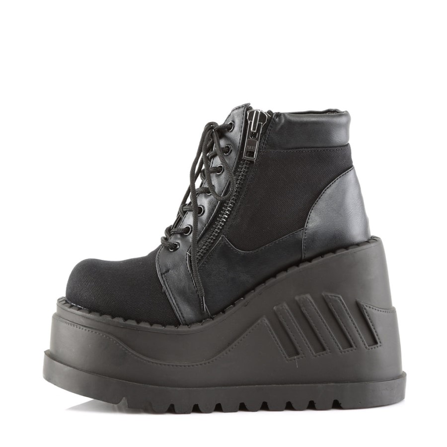 Stomp-10 Demonia Australia Black Canvas-Vegan Leather