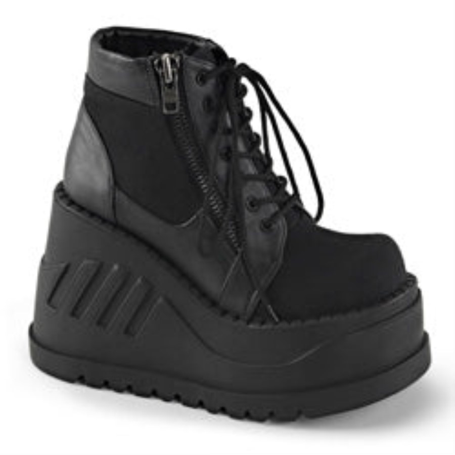 Stomp-10 Demonia Australia Black Canvas-Vegan Leather