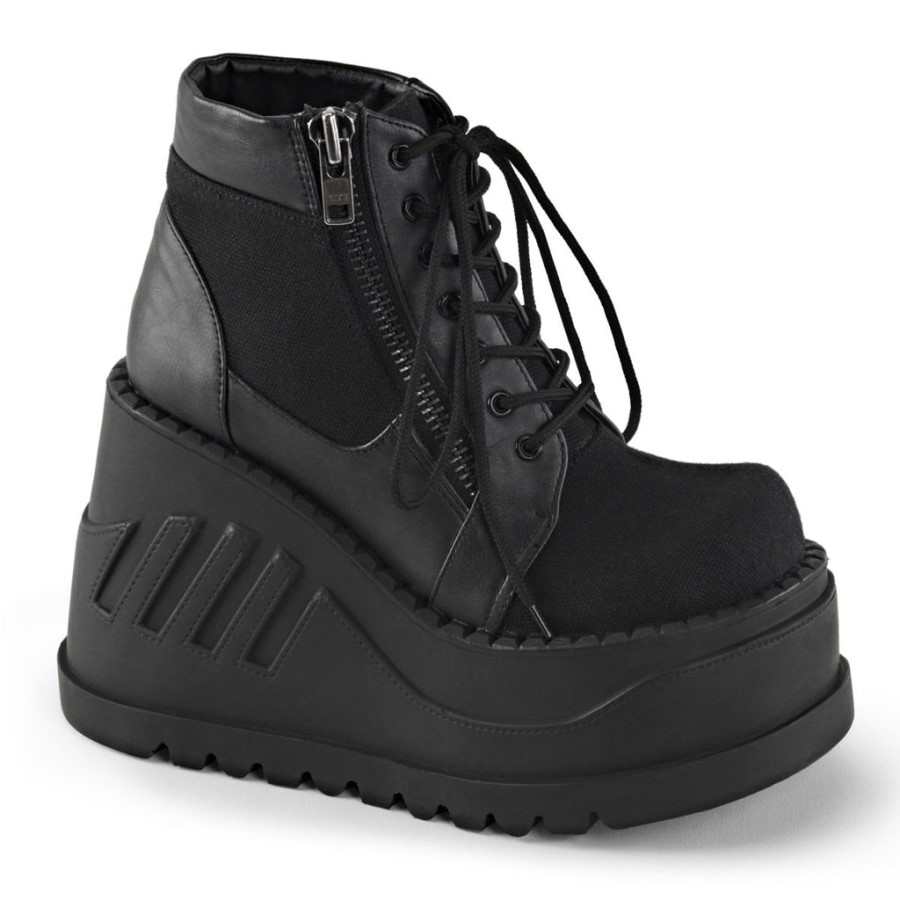 Stomp-10 Demonia Australia Black Canvas-Vegan Leather