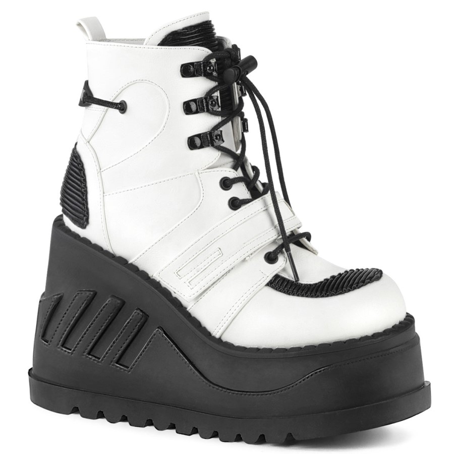 Stomp-13 White Vegan Leather Demonia Australia